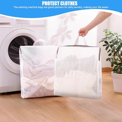2 PCS Large Mesh Laundry Bags，Honeycomb Delicates Laundry Bag for Washing Machine，3D Washing Nets 60x50x10cm Large-Capacity Portable Mesh Laundry Bag for Clothes, Socks, Underwear，Travel Organizer — view 3