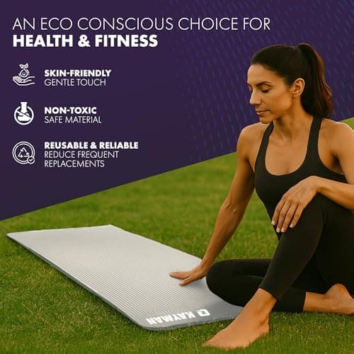 KAYMAN Yoga & Exercise Mat with Carry Strap, Large Non-Slip Comfortable Training & Workout Floor Mats for Home or Outdoor, Gym, Pilates, Gymnastics, HiiT, Stretching & Meditation (Grey) — view 5