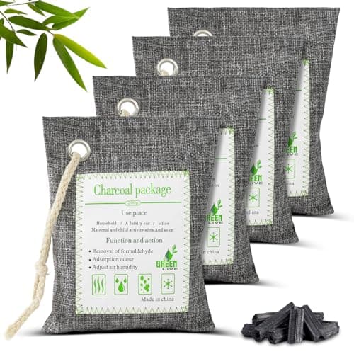 HOTUT Bamboo Charcoal Air Purifying Bags, 4×200g Activated Charcoal Bags, Removes Odors and Moisture, Odor Absorber for Home, Car, Pets, Bathroom