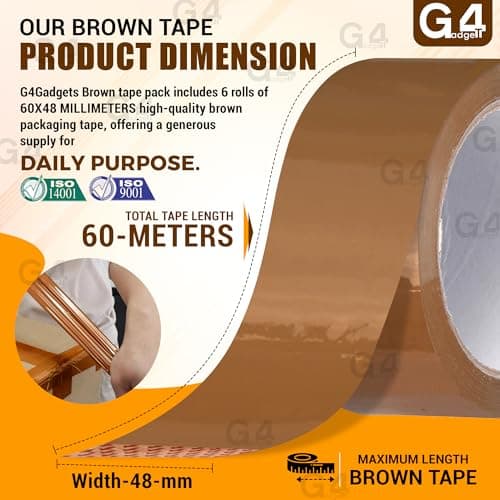 G4GADGET 6 x Strong Parcel Tape 48MM x 66m Brown Packing Tape for Moving Boxes, Packing boxes & Large Postal Bags – Strong Sticky Tape for Boxes — view 4
