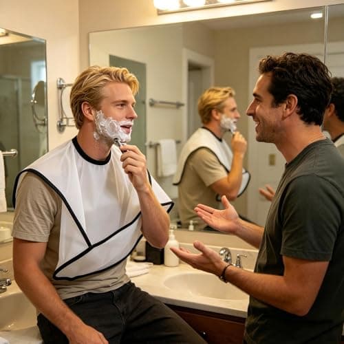 Beard Apron Foldable Mustache Shaving Bib, Waterproof Trimming Catcher with Hair Tray for Men Dad, Free Sink Grooming Cape Protector, Compact Travel Size Barber Supplies — view 2