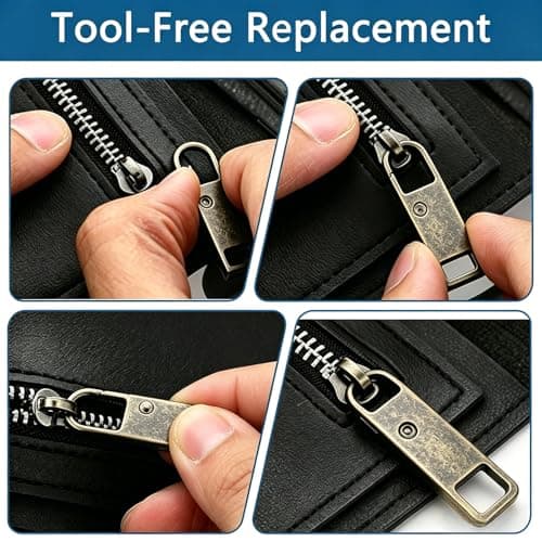 WADUBI Zipper Pull Replacement Set, 16 Pack Metal Zipper Pulls for Bags, Luggage, Suitcases, Jackets, Zip Repair Kit, Black Gold Gray Silver — view 4