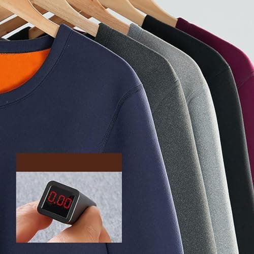 Men's Thermal Underwear Set with Orange Fleece Lining – Highneck Top & Legging, Super Warm Base Layer with Warm Fleece for Winter (Black, L) — view 3