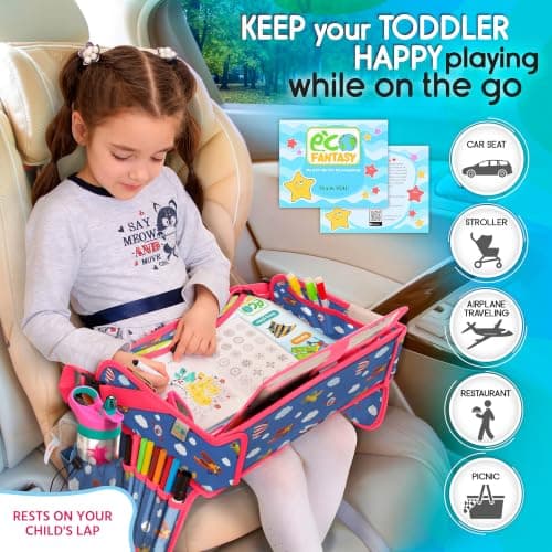 ECOFANTASY Kids Car Seat Tray & Travel Table with Tablet Holder – Airplanes — view 2