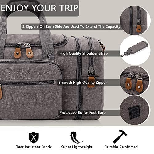 Gonex 50L Expandable Canvas Holdall for Men, Travel Duffle Overnight Bag — view 3