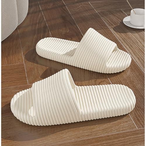 Lightweight Quick-Dry Shower Slippers for Women and Men, Slip-On Indoor Outdoor Slides with Soft EVA Sole, Open Toe Pool Sandals for Home Beach Gym Travel (White, 4.5) — view 3