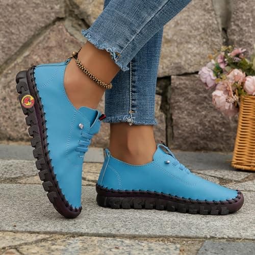 Waterproof Shoes Women Womens Trainer Waterproof Non Slip Walking Shoes Lightweight Soft Wide fit Running Sneakers Casual Orthopedic Shoe Ladies Lace up Sneaker Ladies Trainers Size 7 Sky Blue 7 — view 3