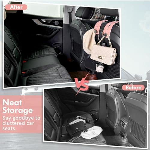 Car Hooks for Headrest, Leather Car Seat Back Storage Organizer Interior Accessories, More Wide & Deep Auto Seat Hook Hangers for Purse Umbrellas Handbag Clothes Coats Grocery Bags (Pink-4 Pack) — view 6