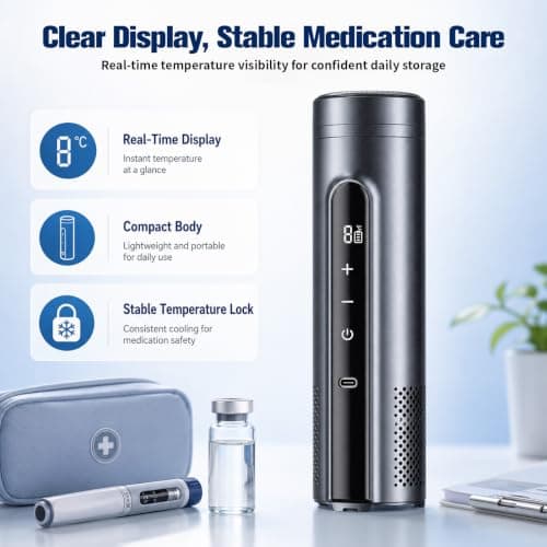 Electric Insulin Cooler Travel Case, Portable Medical Cooler with 0-18°C Dual Cooling & Heating Smart Temp Control, 9000mAh Large Battery, Aluminum Interior Hold 5 Insulin Pen & 24 Cartridge — view 6