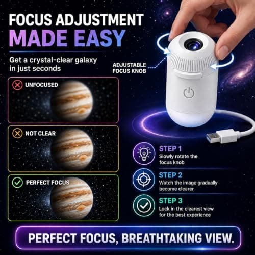 KoolShiro HD Smart 5D Holographic Night Light Projector, Smart HD Projector with 12 Films, 2-in-1 USB Plug & Play 360° Adjustable Ceiling Projector for Bedroom, Car & Ocean Starry Sky — view 3