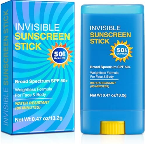 Invisible Sunscreen Stick SPF 50, Strong UVA/UVB Protection Sun Cream, Broad Spectrum, Water Resistant, Non-Greasy for Sensitive Skin, Travel Size Sunblock Stick for Face & Body
