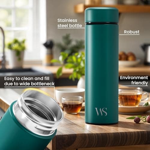 Tea & Fruit Infuser Water Bottle + Strainer + BPA-Free Fruit Insert | Vacuum Insulated 450ml Stainless Steel Flask | Portable Tea & Coffee Tumbler: Office, Outdoor, School, Sports, Bike - Teal — view 4