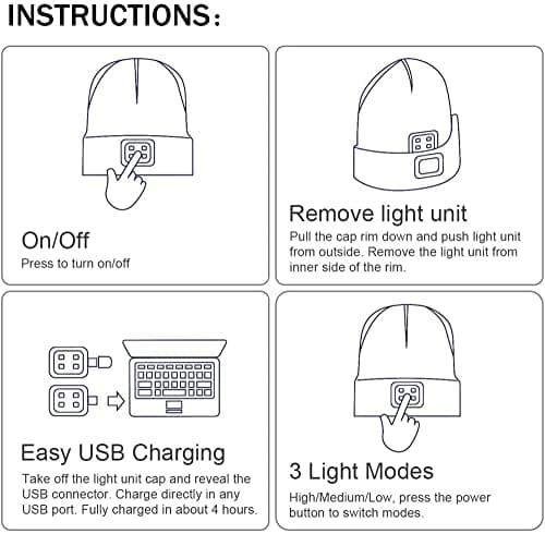 ATNKE Kids LED Lighted Beanie Cap, USB Rechargeable 4 LED Headlamp Waterproof Winter Warmer Knit Night Hats with Light for Boys Girls (Pink, One Size) — view 5