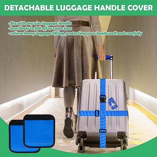 Yauhar 6Pcs Travel Suitcase Accessories Set Contains Silicone Luggage Bag Tags and Luggage Straps and Detachable Handle Covers, Wide Adjustable Packing Belt for Women Men (Blue) — view 5
