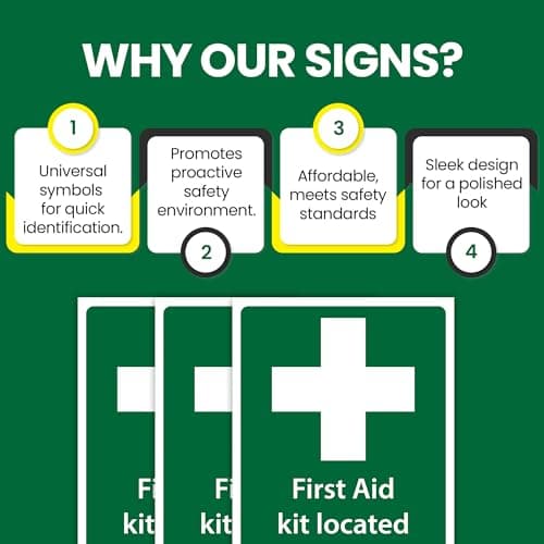 RDLCAR First Aid Sign Pack of 3 First Aid Kit Sign Located Here Durable Self-Adhesive Sticker Essential for Indicating Kit Locations Perfect for Emergency — view 5