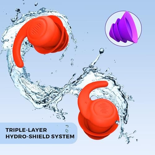 H20VIZ Pro Swim Ear Plugs | 3 Pairs | Waterproof, Reusable Silicone Earplugs for Swimming, Surfing, Snorkeling & All Water Sports (Coral, Pink, Purple, 3 Pairs) — view 3