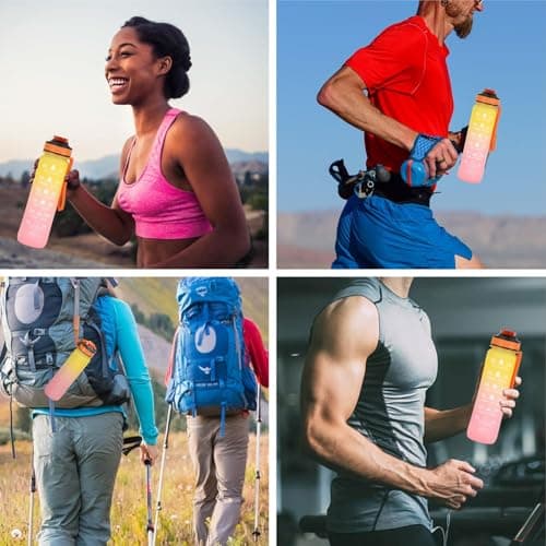 Livhome 1L Leakproof Hourly Water Bottle, BPA-Free Plastic Bottle with Straw, Time-Marking Intake Tracker, Motivational Gym & Sports Hydration Bottle for Adults (Yellow/Pink) — view 6