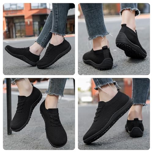 XKOWUO Womens Barefoot Shoes Slip On Walking Tennis Sneakers Sports Yoga Zero Drop Casual Minimalist Lightweight Breathable Soft House Shoe All_Black UK 6 — view 2