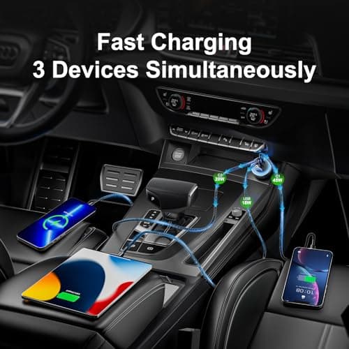ANEXTIDE USB C Car Charger Fast Charging, 65W 3-Port Cigarette Lighter USB Charger with 45W PD USB-C & QC3.0 USB-A, Metal 12V/24V Car Phone Charger Adapter for iPhone, Samsung Galaxy, Pixel — view 2