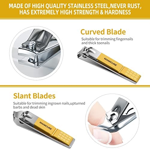 Manicure Set, Sumwitum Nail Care Kit, 16 PCS Nail Clippers Pedicure Kit, Stainless Steel Professional Nail Clipper Set with Leather for Women/Men/Friends and Parents Gifts (Yellow) — view 3