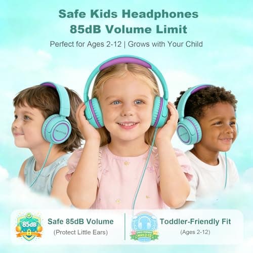 IMYB V1 Kids Headphones, Wired Stereo Foldable Tangle-Free 3.5mm Adjustable On-Ear Headphones for Kids for School/Toddlers/Childrens/Teens/Boys/Girls/Ipad/Tablet/Kindle/Phones/Travel/Plane (Green) — view 2