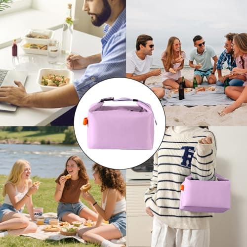 YUDANSI Insulated Lunch Bag with Thick Foil, Leakproof Thermal Lunch Tote for Work School Picnic, Large Capacity Cooler Bag with Adjustable Shoulder Strap for Men Women Adults Kids (Purple) — view 6