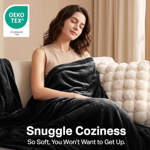 Oxford Homeware Fleece Blanket Sofa Throw Cuddly Reversible Soft Throws for Bed, Couch, Settee, Travel Lightweight and Breathable Blanket fit All Season (Black, Throw/Single) — view 3