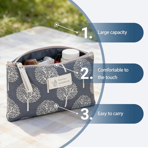 4 Pcs Canvas Cosmetic Bags, Printed Make Up Bags for Women, Multifunctional Travel Toiletry Bag with Zipper, Small Makeup Bag for Handbag for Gift Travel Daily Use — view 3