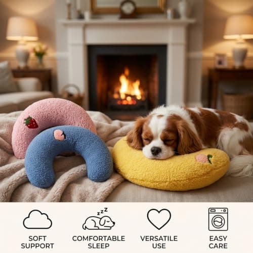 QhgPnt 3 Pcs Cat Pillow Set, Fluffy And Soft Dog Pillow, Comfortable Sleeping Cat Cushions with Neck Support, Pink Yellow Blue Colour Collection for Small Pets Improve Sleeping, Travel and Home Use — view 4