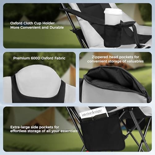 OUTSIDER Heated Camping Chair High Back Heavy Duty 3-Step Adjustment Outdoor Folding Chair with Luxury Padded Seat, Cup Holder, Carry Bag for Camping Fishing Patio（Battery NOT included 1pc — view 5