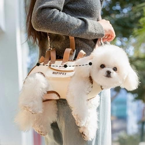 HIPIPET Dog Carrier Backpack, Portable Pet Shoulder Bag with Leash, for Small Dogs 1.8-8.2 kg, Beige (Brown, S) — view 5