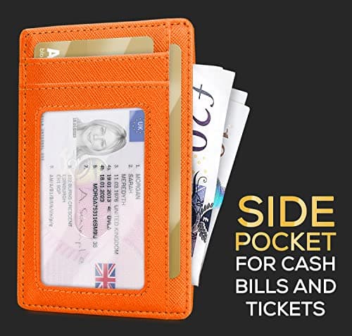 PIRNA Slim Wallet for Men & Women | RFID Blocking Minimalist Credit Card Holder – Thin Lightweight Card Wallet with Gift Box (Orange) — view 3