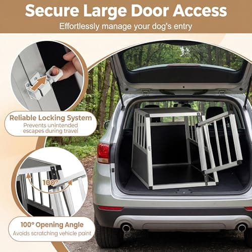 GYMAX Travel Dog Crate, Aluminum Dog Transport Box with Lockable Door & Trapezoidal Design, Chew-proof Puppy Cage for Camping Truck (69.5 x 54 x 50.5 cm,without Removable Divider) — view 4