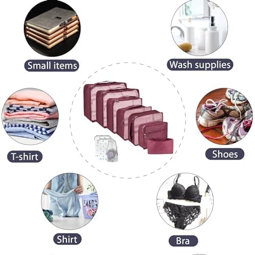 Rynli Compression Packing Cubes for Suitcases 10 Pcs, Waterproof Travel Organiser Packing Cubes Compression Set for Clothes, Shoes & Toiletries Luggage Storage Bags for Men & Women (Wine Red) — view 5