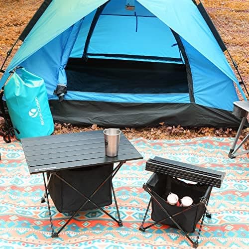 ROCK CLOUD Portable Camping Table Ultralight Aluminum Folding Beach Table Camp for Camping Hiking Backpacking Outdoor Picnic (Nature Wood Grain,with Storage Bag, Small) — view 2