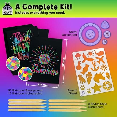 Rainbow Scratch Art Kit with Stencils, 79 Pc Craft Kit Ages 4-8 — view 3