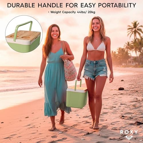 Roxy 15 Qt Portable Hard Cooler with Sliding Wooden Lid and Cutting Board, Insulated Ice Chest for Beach, Picnic, Camping and Travel, Forest Mint Green — view 5