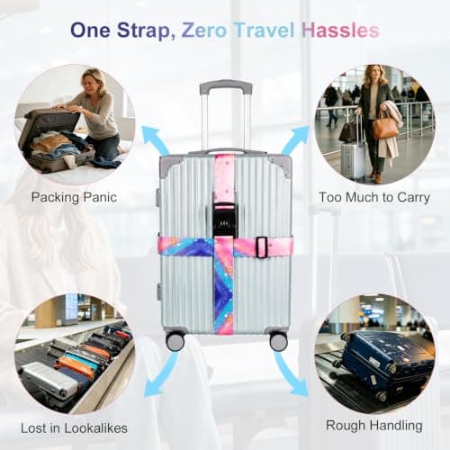 Hittriu 2 Pack Luggage Suitcase Straps, Heavy Duty Travel Accessories Thickened Luggage Belt with Quick Release Buckle, Adjustable Bag Straps for Travel (Colourful Milky Way Set) — view 5