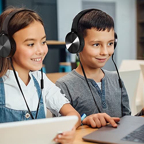 Classroom Headphones-Bulk 10-Pack, Student On Ear Comfy Swivel Earphones for Library, School, Airplane, Kids-for Online Learning and Travel, HQ Stereo Sound 3.5mm Jack (Black with Microphone) — view 6