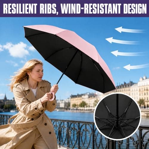 Mini Umbrella for Women - UPF 50+ UV Protection, Sun & Rain Dual Use, Ultra-Compact Pocket Size, Lightweight Foldable Travel Umbrella with Case, Portable Shade for Beach, Commute, Daily Use (Pink) — view 5