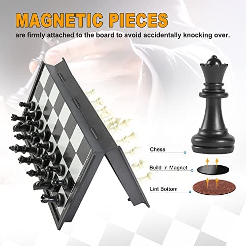 Snocyo Chess Set, Magnetic Folding Travel Chess Board with Pieces for Kids and Adults, Educational Board Games Gifts (Black/White) — view 2