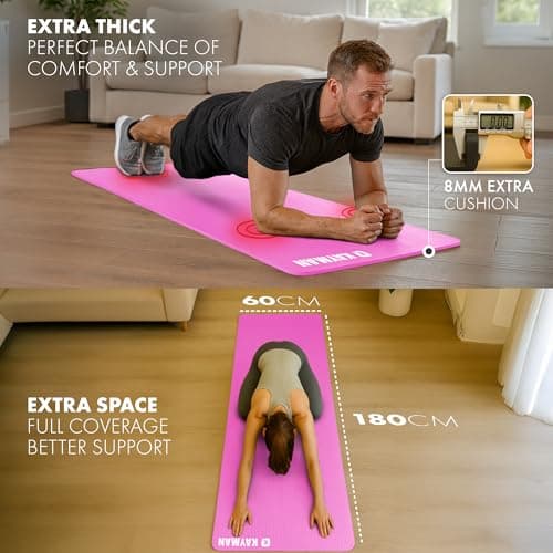 KAYMAN Yoga Mat – Multi-Purpose Extra Thick Foam Exercise Mats – Ideal Floor Mat for Pilates, Stretching, Resistance Workout & Therapy – Home & Gym Equipment Accessory (Pink) — view 2