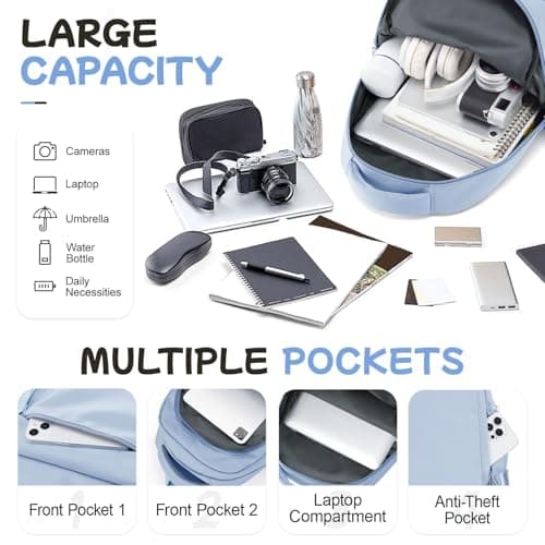 WEPLAN School Backpack School Bag for Teenage Girls Boys College Rucksack Lightweight Schoolbag Casual Backpack Dayback Women Bookbag College Waterproof 14 Inch Laptop Backpacks,C11-Sky Blue — view 4