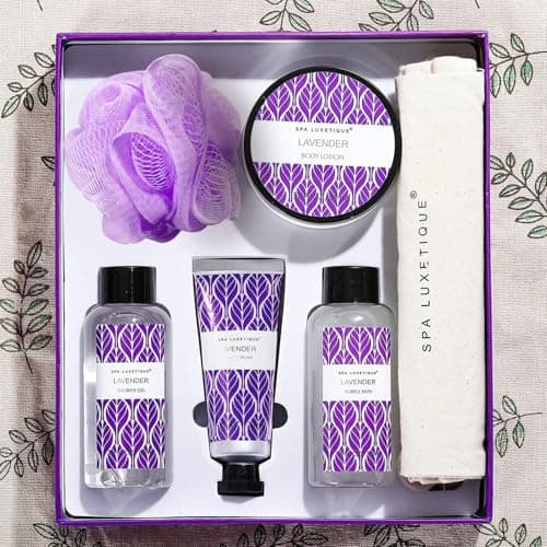Spa Luxetique Spa Gift Set Women 6pcs Lavender Bath Sets Travel Pamper Box with Hand Cream, Body Lotion, Bubble Bath, Shower Gel, Spa Sets for Women Gifts Mothers Day Christmas Valentine Gifts — view 5