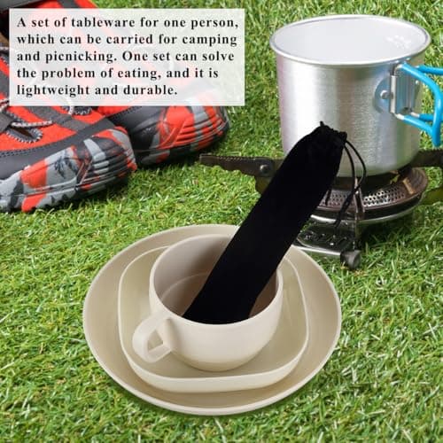 Camping utensils set, ReaNea Camping Plates And Bowls Set With Coffee Mug, Travel Cutlery Set Include Spoon, Fork, Knife for Home, Poolside, Outdoor, Picnic, Camp — view 3