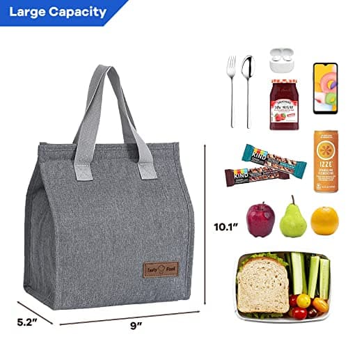 Yikki Lunch Bags for Women Men, Reusable Leakproof Kids Lunch Bag, Gray — view 3