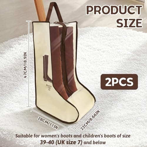 Mritrit Boots Storage, Portable Boots Storage Bag with Handle and Zipper, Dust Proof Welly Boot Bag for Tall Boot, Waterproof Shoe Organizer for Home Storage and Travel, Beige — view 2