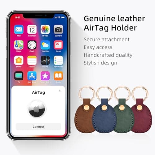 LZHRISING Burgundy Genuine Leather Apple Airtag Holder, Air Tag Case Gps Tracker, Airtag Keychain Accessories, Gps Case with Key Ring for Key Chain,Wallet,Luggage,Cat,Dog,Pets — view 2