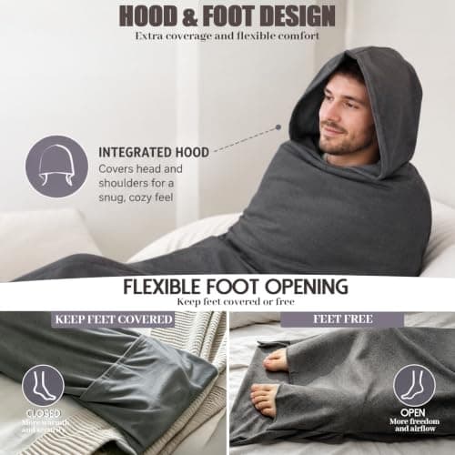 FANGCCC Sleep Pod, 360 Wrap Compression Sleep Sack with Hood and Foot Opening, Soft Breathable Wearable Sleeping Bag, Stretch Sleeping Pod, Wearable Blanket, Sensory Compression Blanket (S) — view 3