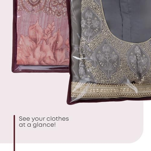 Fineway 20 Pack Saree Storage Bags with Zip – Space saving Clear Zip Bag, Clothes Bag Organiser for Sarees, Dresses & Clothes – Moisture-Resistant Saree Bags Clothing Storage (Maroon, 42x35cm) — view 3